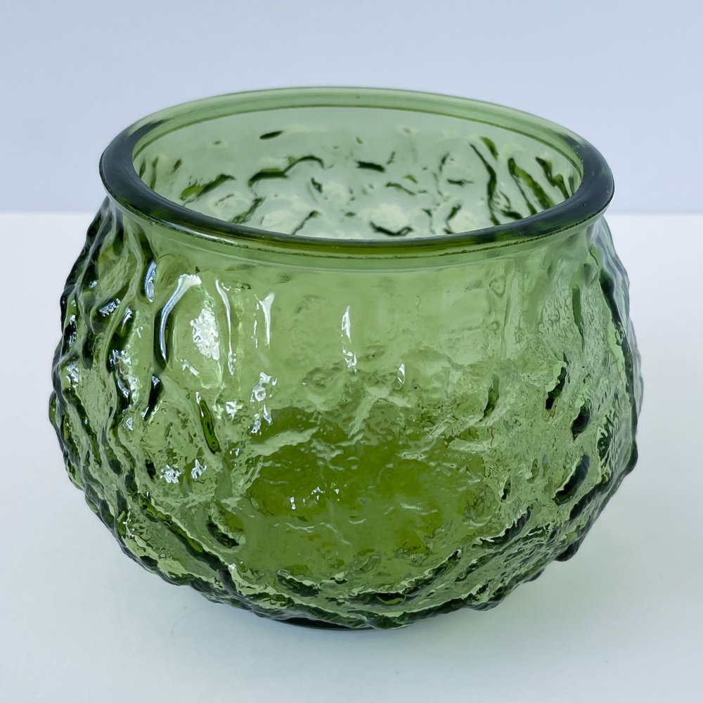 Vintage Green E.O. Brody Co. Crinkle Glass Bowl/Vase Cleveland Ohio USA G100